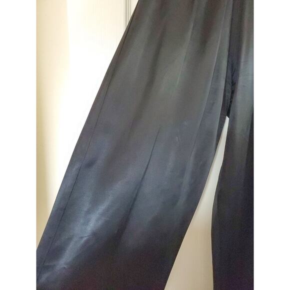 Von Saken Unique Satin Black Paperbag Designer Wide Leg Pants, Size Medium - Picture 7 of 12